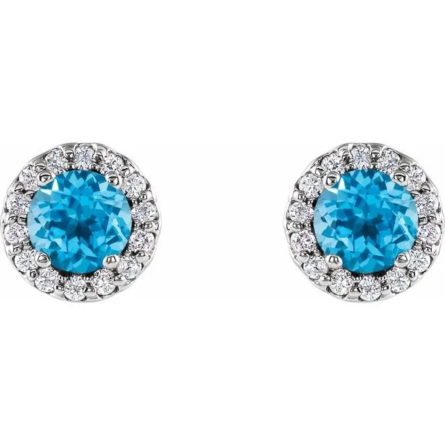 Earrings TreasureFineJewelers 14K White Gold 4 mm Natural Swiss Blue Topaz 110 CTW Natural Diamond Earrings
