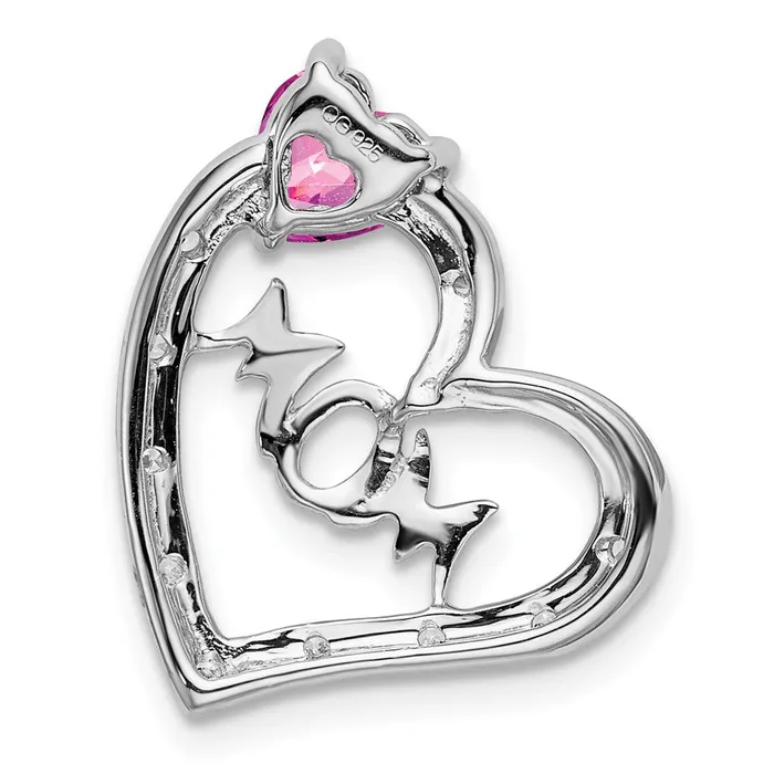 Necklaces 14k White Gold Created Pink SapphireDiamond MOM Heart Pendant TreasureFineJewelers