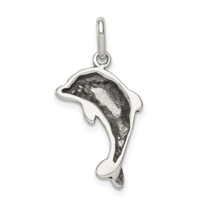 Necklaces Sterling Silver Antiqued Dolphin Pendant TreasureFineJewelers