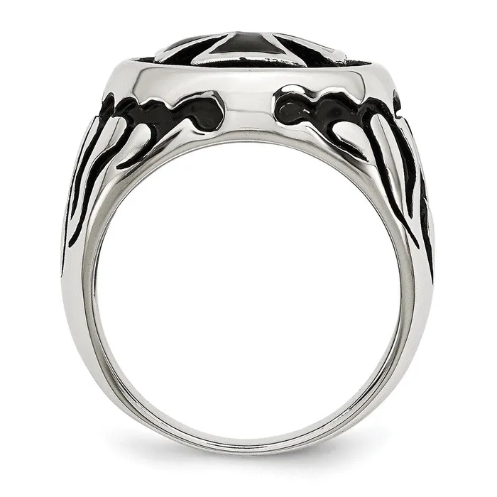 Rings Stainless Steel Antiqued Polished Textured Black IPplated Cross Ring TreasureFineJewelers