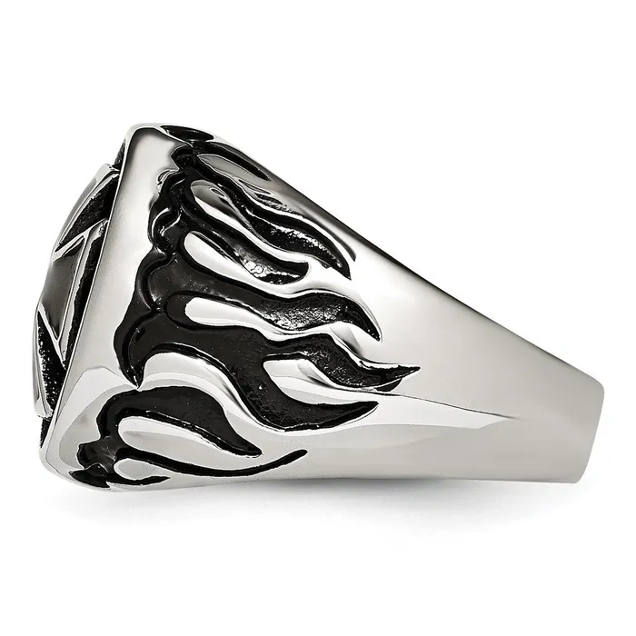 Rings Stainless Steel Antiqued Polished Textured Black IPplated Cross Ring TreasureFineJewelers