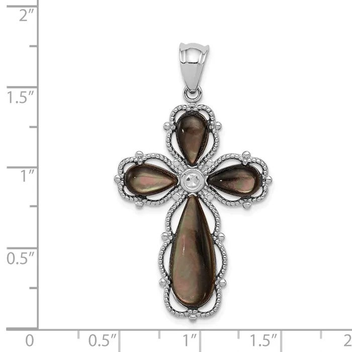 Sterling Silver Rhodiumplated Black Mother of Pearl Cross Pendant TreasureFineJewelers Necklaces