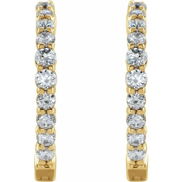 TreasureFineJewelers 14K Yellow Gold 1 CTW Natural Diamond InsideOutside Hinged 193 mm Hoop Earrings Earrings