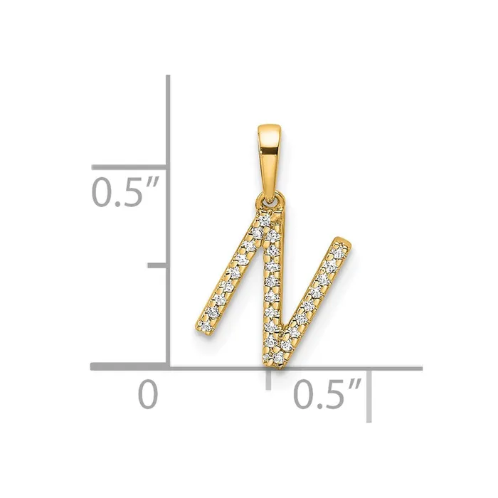 TreasureFineJewelers Necklaces 14k Yellow Gold Diamond Letter N Initial Pendant