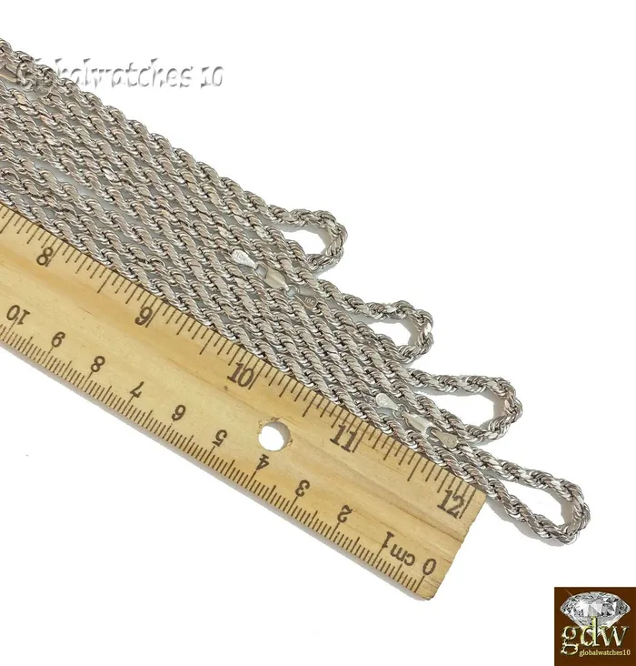 10k White Gold Rope Chain Necklace 20 22 24 26 Inch 4mm Men Women Real Gold Gold and Diamond Necklaces