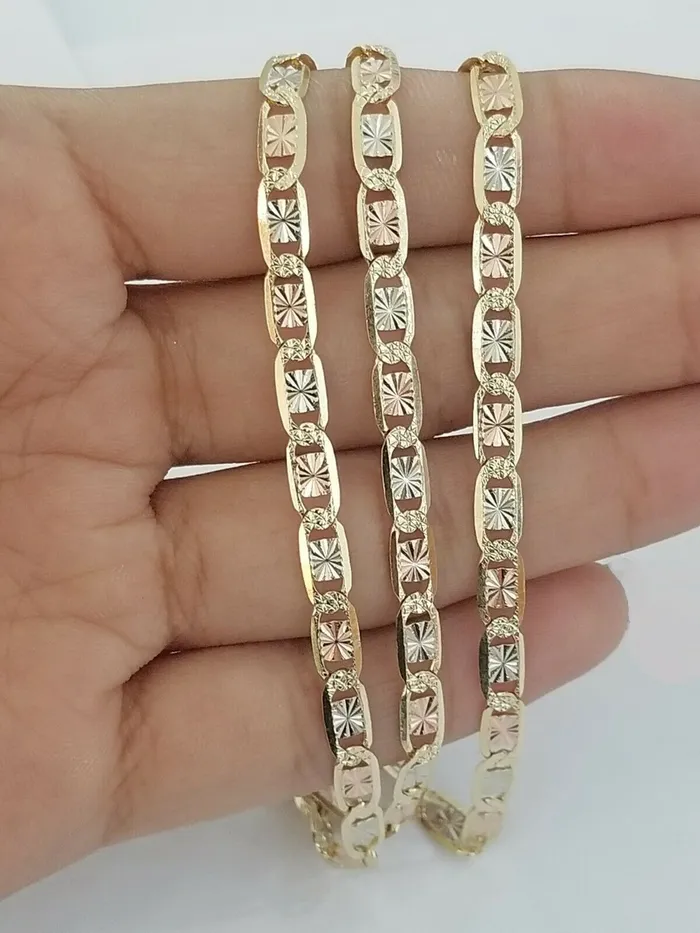 14k SOLID Three Tone Yellow Rose White Gold Trio chain Diamond Cut For Women Globalwatches10 Rings