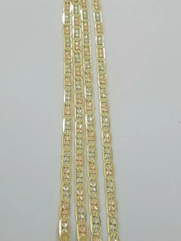 14k SOLID Three Tone Yellow Rose White Gold Trio chain Diamond Cut For Women Globalwatches10 Rings