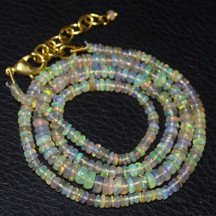Beads Supplies USA Necklaces Fire Welo Ethiopian Opal Gold Vermeil Smooth Rondelle Necklace 3mm 5mm 20