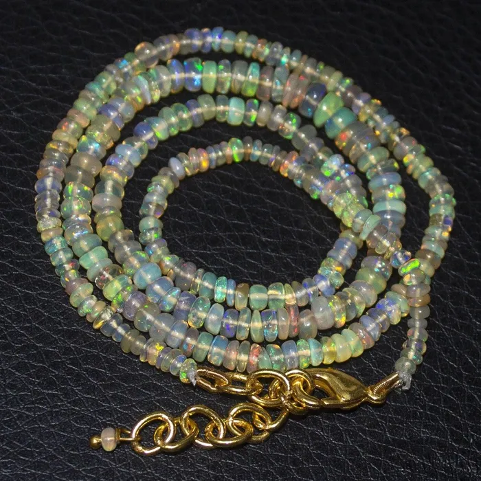 Beads Supplies USA Necklaces Fire Welo Ethiopian Opal Gold Vermeil Smooth Rondelle Necklace 3mm 5mm 20