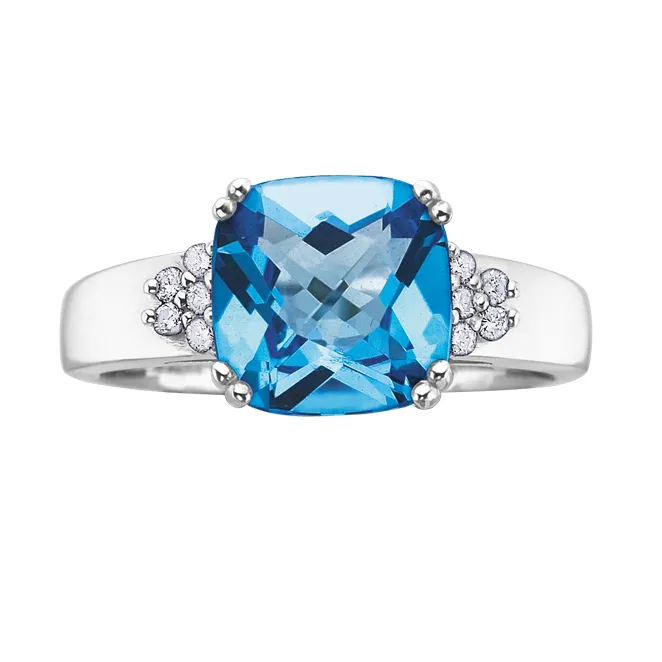 Independent Jewellers Rings 10kt White Gold Blue Topaz and Diamond Ring