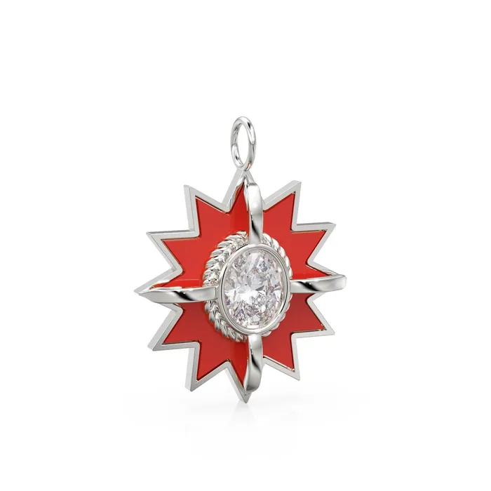 Jalvi Co Necklaces Star London Blue Topaz Red Enamel Solid Gold Charm Enamel Gold Charm Oval Topaz Pendant Real Topaz Jewelry Blue Topaz Gold Necklace