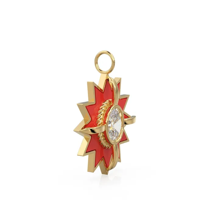 Jalvi Co Necklaces Star London Blue Topaz Red Enamel Solid Gold Charm Enamel Gold Charm Oval Topaz Pendant Real Topaz Jewelry Blue Topaz Gold Necklace