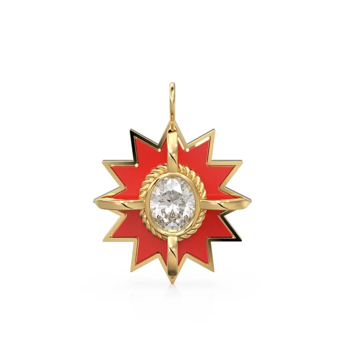 Jalvi Co Necklaces Star London Blue Topaz Red Enamel Solid Gold Charm Enamel Gold Charm Oval Topaz Pendant Real Topaz Jewelry Blue Topaz Gold Necklace