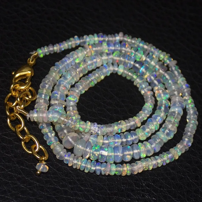 Natural Ethiopian Welo Opal Gold Plated Smooth Rondelle Necklace 3mm 5mm 1815 Beads Supplies USA Necklaces
