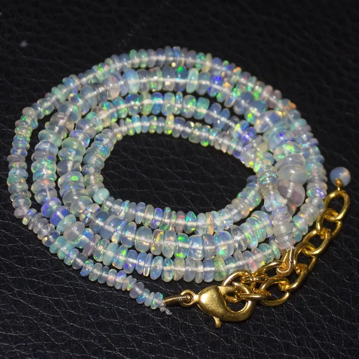 Natural Ethiopian Welo Opal Gold Plated Smooth Rondelle Necklace 3mm 5mm 1815 Beads Supplies USA Necklaces