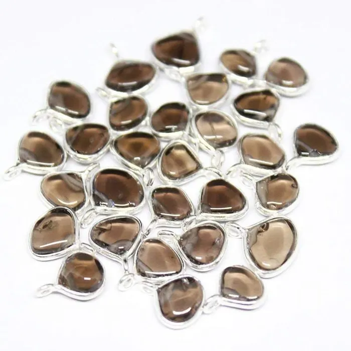 Necklaces 10pcs 67mm Smoky Quartz Flat Sterling Silver Bezel Charm Pendant Jewelry Finding Beads Supplies USA