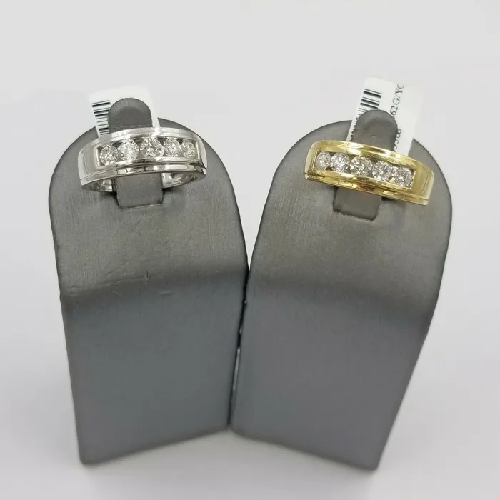Rings Gold and Diamond Mens 14k Gold Band Wedding Ring 1CT Solitaire Diamond Yellow White gold Sizable