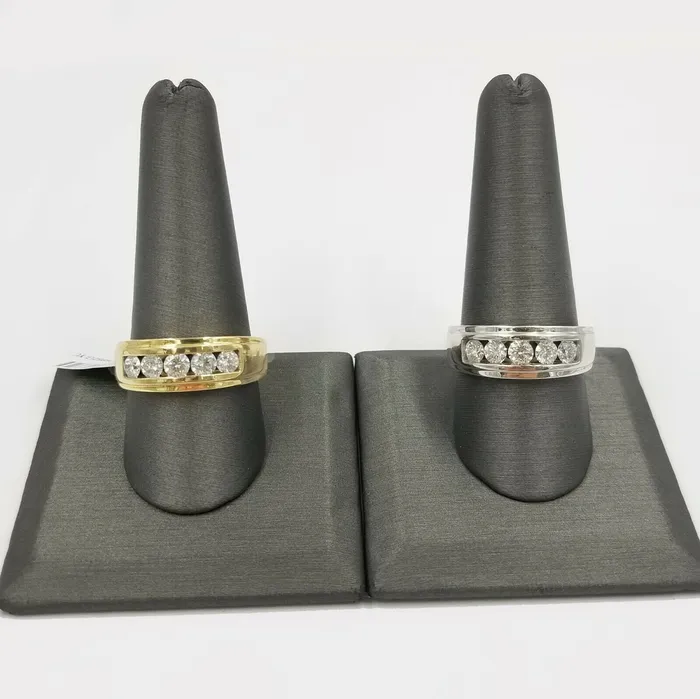 Rings Gold and Diamond Mens 14k Gold Band Wedding Ring 1CT Solitaire Diamond Yellow White gold Sizable