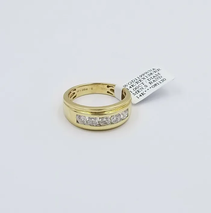 Rings Gold and Diamond Mens 14k Gold Band Wedding Ring 1CT Solitaire Diamond Yellow White gold Sizable