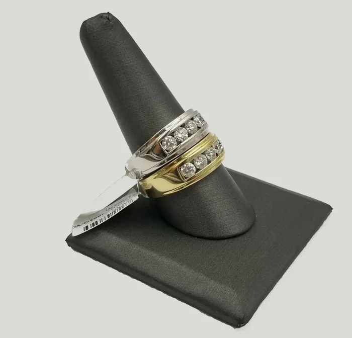 Rings Gold and Diamond Mens 14k Gold Band Wedding Ring 1CT Solitaire Diamond Yellow White gold Sizable