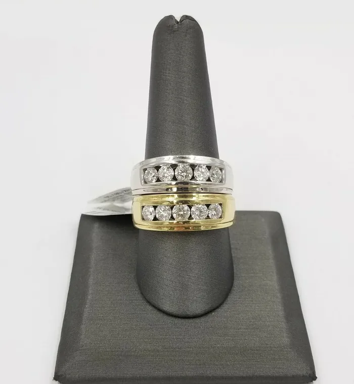 Rings Gold and Diamond Mens 14k Gold Band Wedding Ring 1CT Solitaire Diamond Yellow White gold Sizable