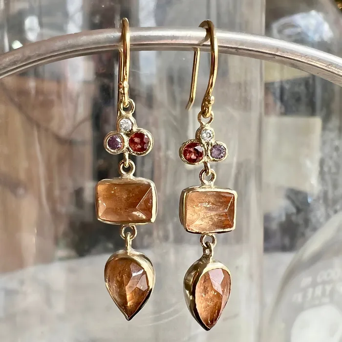 Earrings 14k Imperial Topaz earrings with sunstones sapphires and diamonds Emily Amey Jewelry