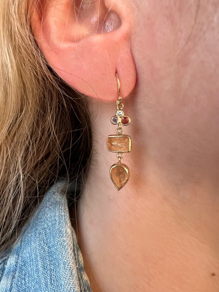 Earrings 14k Imperial Topaz earrings with sunstones sapphires and diamonds Emily Amey Jewelry