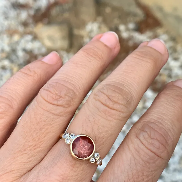 Rings Emily Amey Jewelry Oregon Sunstone Ring White Diamonds in 14k yellow gold