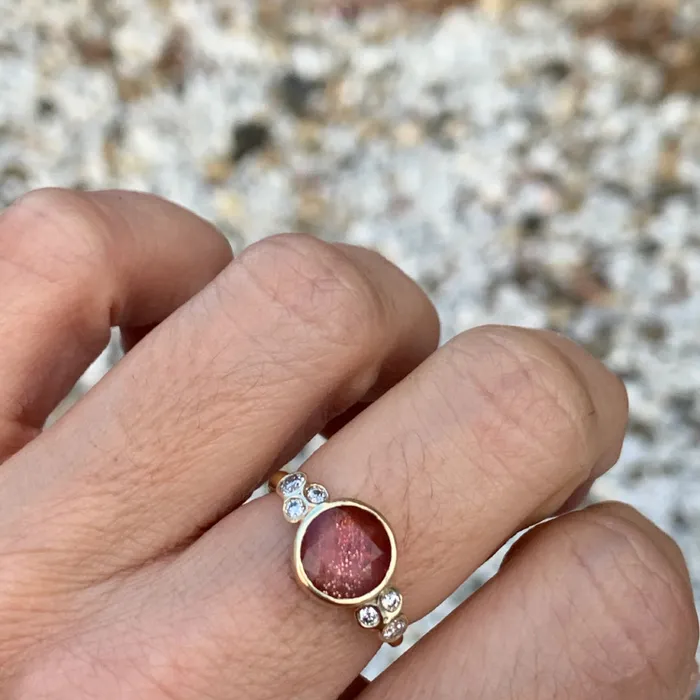 Rings Emily Amey Jewelry Oregon Sunstone Ring White Diamonds in 14k yellow gold