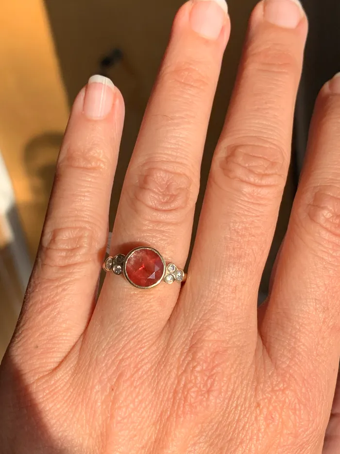 Rings Emily Amey Jewelry Oregon Sunstone Ring White Diamonds in 14k yellow gold