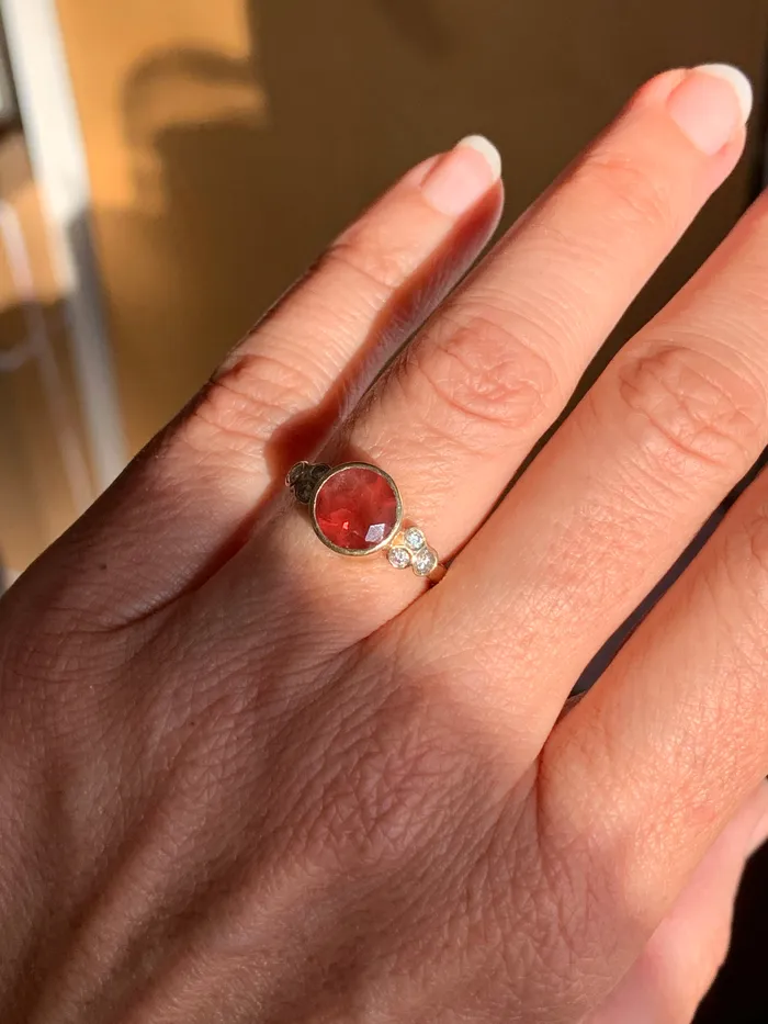 Rings Emily Amey Jewelry Oregon Sunstone Ring White Diamonds in 14k yellow gold