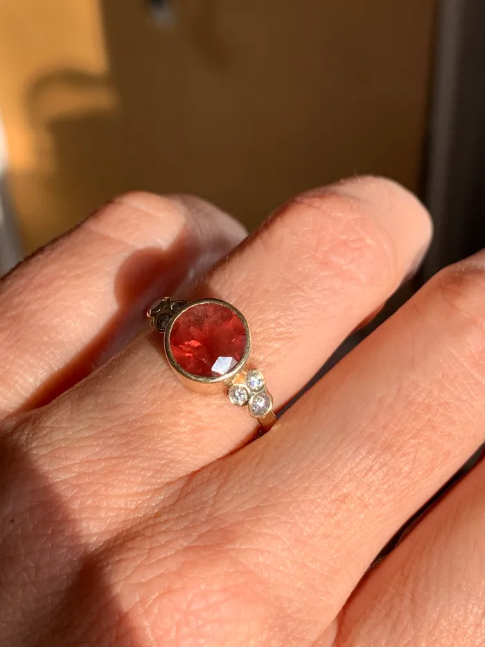 Rings Emily Amey Jewelry Oregon Sunstone Ring White Diamonds in 14k yellow gold