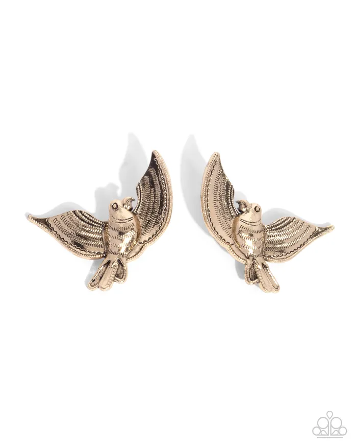 Bird of PLAY Gold Earrings Jewelry by Bretta Paparazzi Accessories Earrings