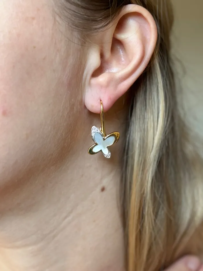 Mimi Milano Mimi Milano Freevola Diamond Mother of Pearl Gold Butterfly Earrings Earrings